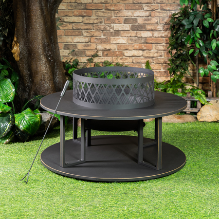 Deko Living 38 Inch Diameter Outdoor Steel Wood Burning  Fire Pit with Log Storage COB10509